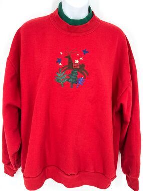 Vintage Morning Sun Reindeer Christmas Holiday Red Grandma Sweatshirt Womens L